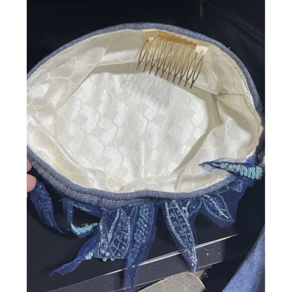 Damsel In This Dress Couture Pill Box Hat Denim Blue with Floral Embroidery NWOT main image 4